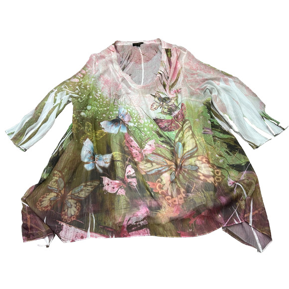 Cal Style Womens Multicolor Butterfly Fairy Rhinestone Lined Tunic Top Size 2XL - Picture 1 of 12